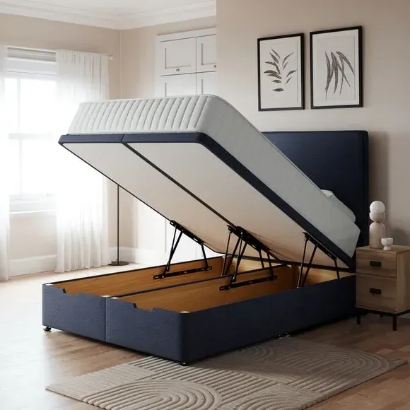 End Ottoman Bed Base with Storage - Navy, Linen