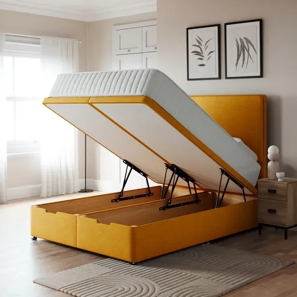 End Ottoman Bed Base with Storage - Ochre, Linen