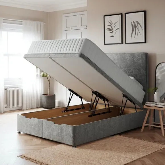 End Ottoman Bed Frame with Storage - Grey, Chenille