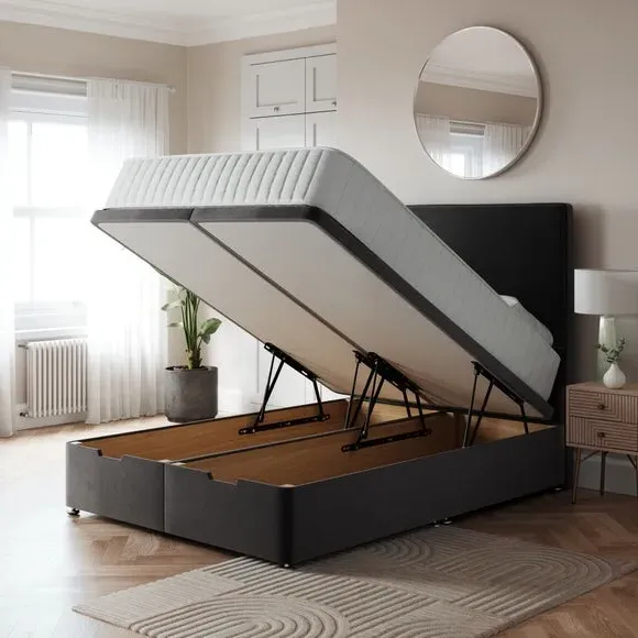 End Ottoman Bed Frame with Storage - Grey, Velvet