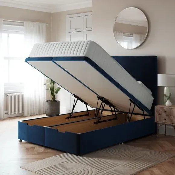 End Ottoman Bed Frame with Storage - Navy, Velvet