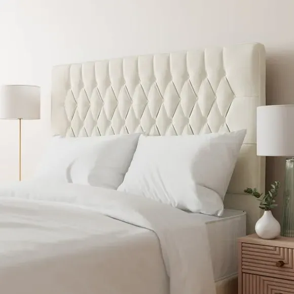 Floor Standing Chesterfield Headboard - Cream, Linen