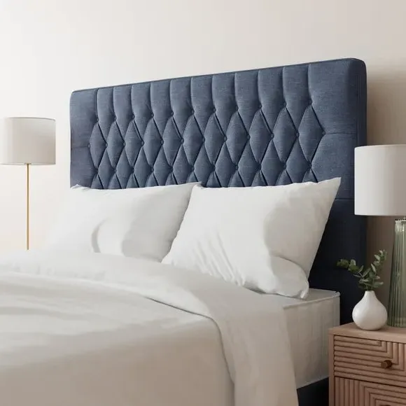 Floor Standing Chesterfield Headboard - Navy, Linen