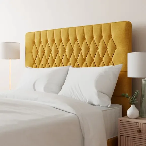 Floor Standing Chesterfield Headboard - Ochre, Linen