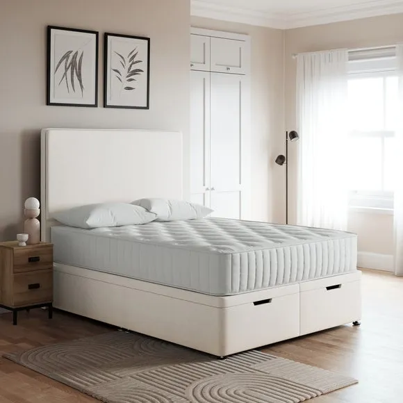 King Size Ottoman Bed Base - Cream, Linen image