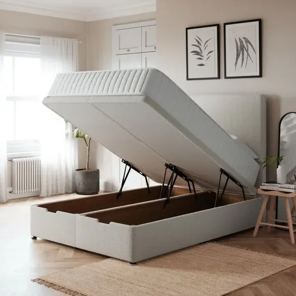 Ottoman Bed Frame with Storage - Cream, Fabric