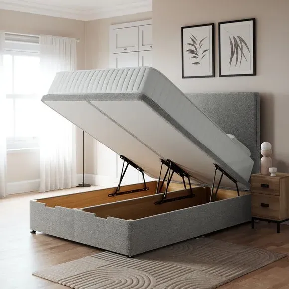 Ottoman Bed Frame with Storage - Grey, Fabric