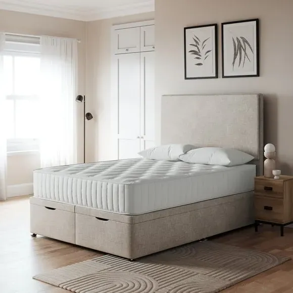 Ottoman Bed Frame with Storage - Grey, Fabric