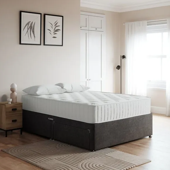 Platform Divan Base with Storage - Dark Grey, Chenille