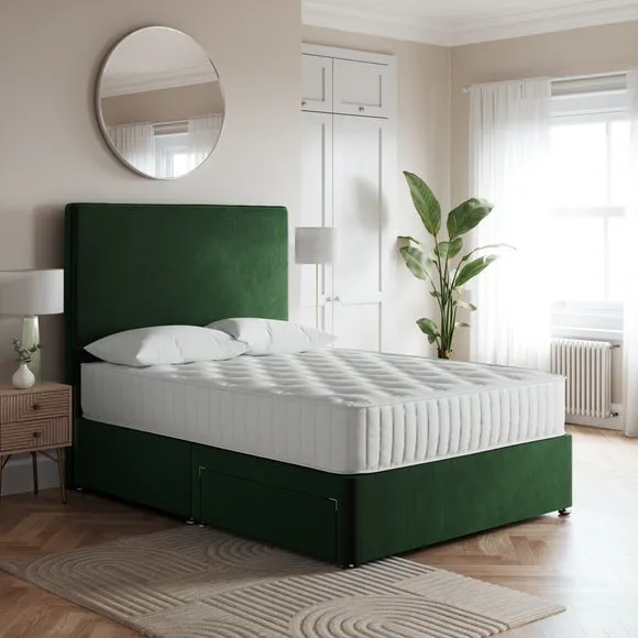 Platform Divan Base with Storage - Emerald, Velvet