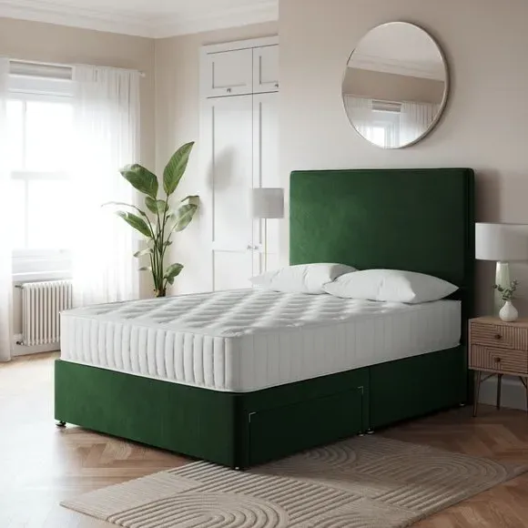 Platform Divan Base with Storage - Emerald, Velvet