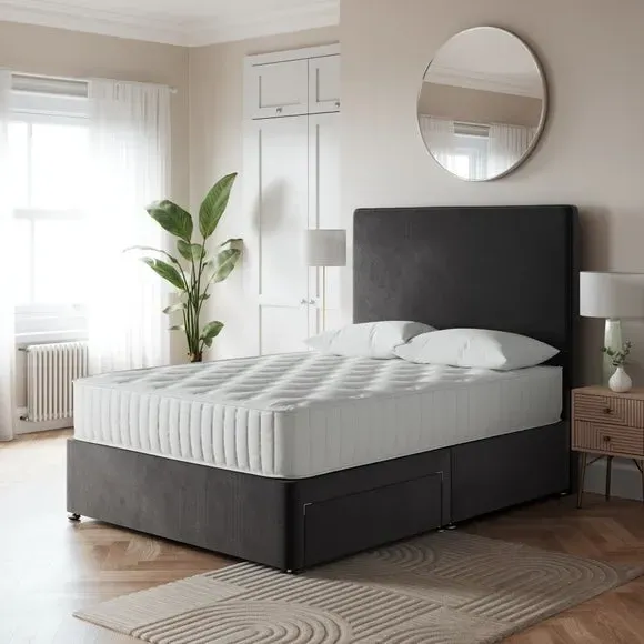Platform Divan Base with Storage - Grey, Velvet