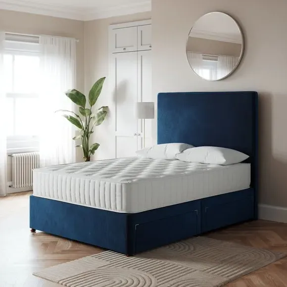 Platform Divan Base with Storage - Navy, Velvet