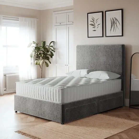 Platform Top Divan Base - Grey, Teddy Fabric