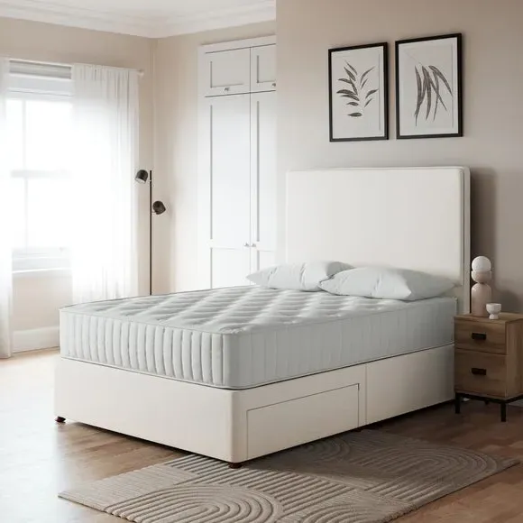 Platform Top Divan Base with Storage - Cream, Linen image