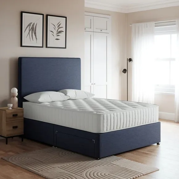 Platform Top Divan Base with Storage - Navy, Linen