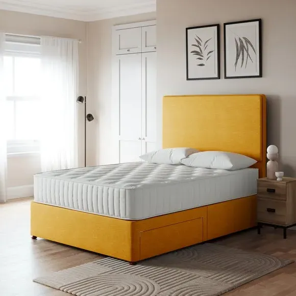 Platform Top Divan Base with Storage - Ochre, Linen