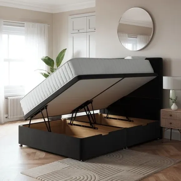 Side Ottoman Bed Frame - Black, Velvet