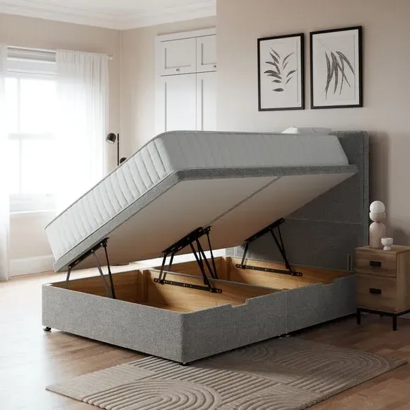 Side Ottoman Bed Frame - Grey, Teddy Fabric