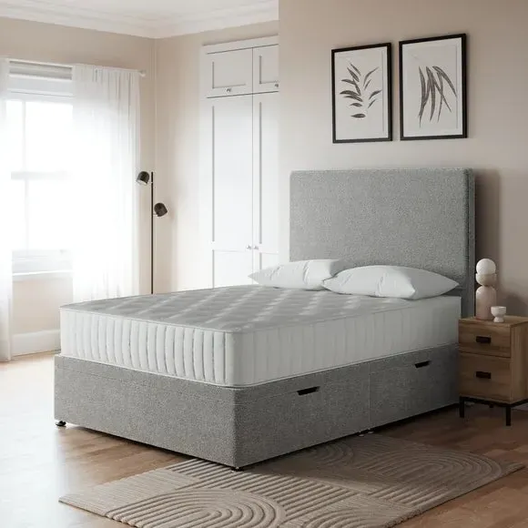 Side Ottoman Bed Frame - Grey, Teddy Fabric