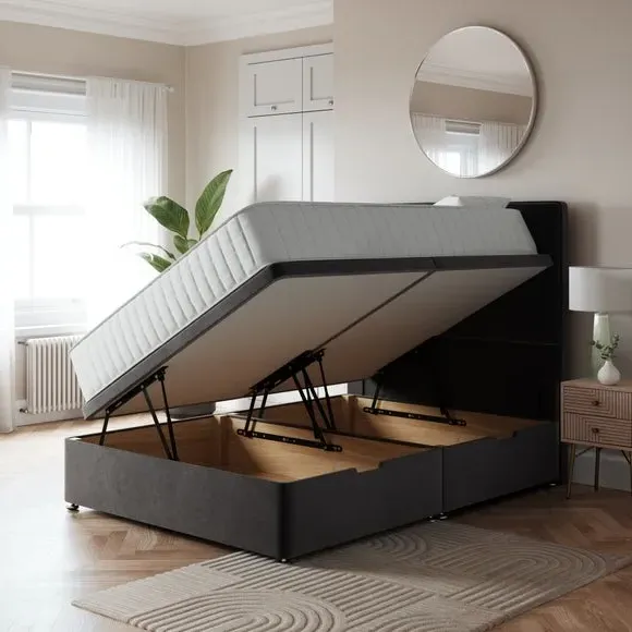 Side Ottoman Bed Frame - Grey, Velvet