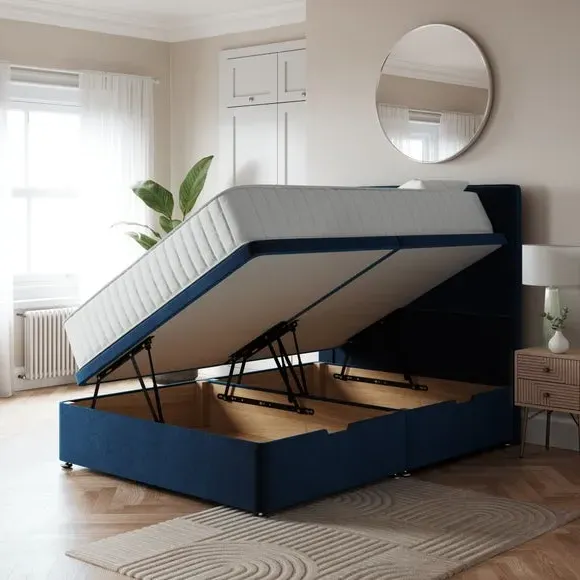 Side Ottoman Bed Frame - Navy, Velvet
