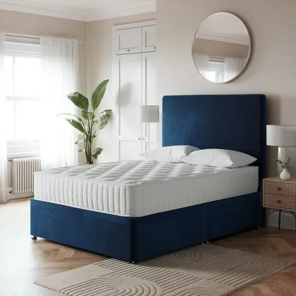 Side Ottoman Bed Frame - Navy, Velvet