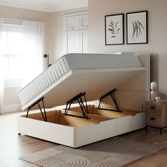 Side Ottoman Bed Frame with Storage - Cream, Linen