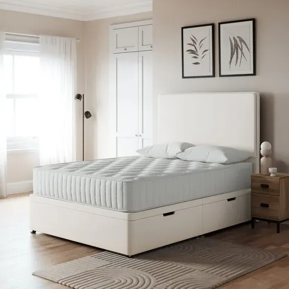 Side Ottoman Bed Frame with Storage - Cream, Linen image