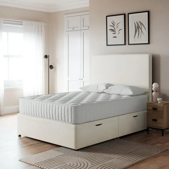 Side Ottoman Bed Frame with Storage - Cream image