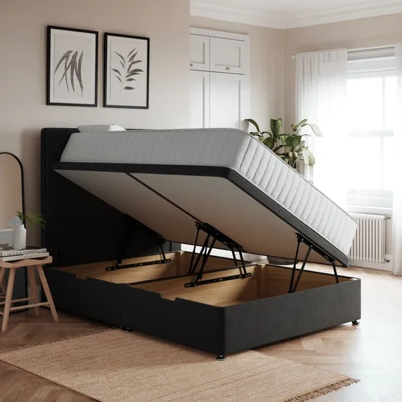 Side Ottoman Bed Frame with Storage - Grey, Tweed