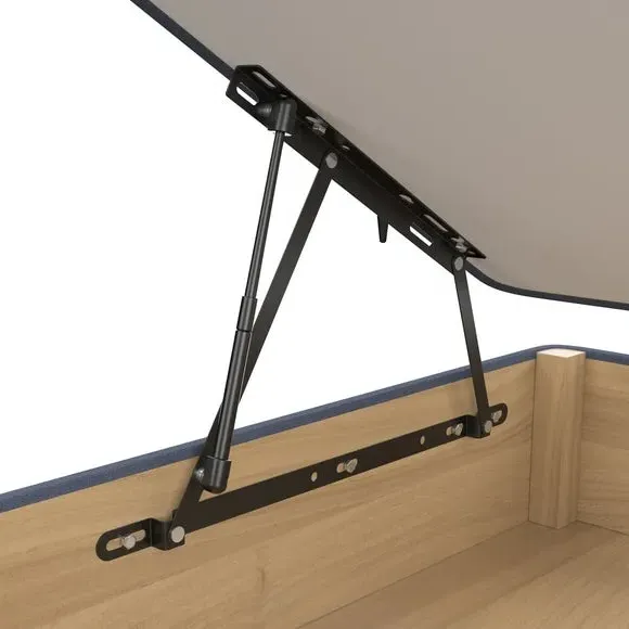 Side Ottoman Bed Frame with Storage - Navy, Linen