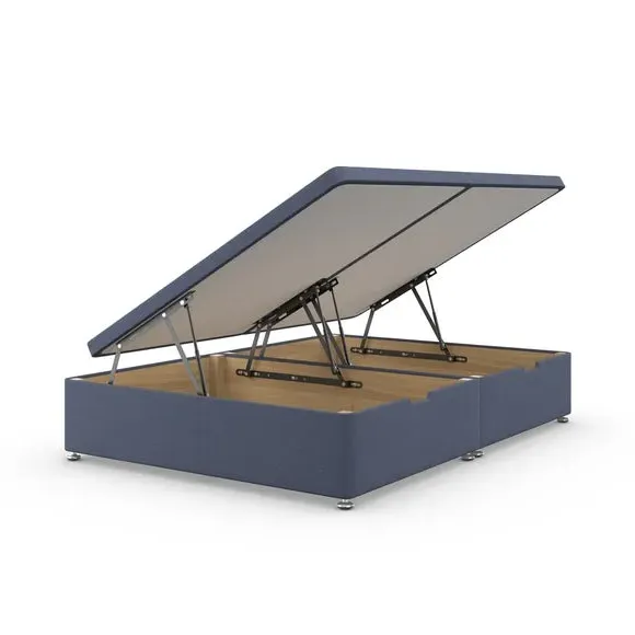 Side Ottoman Bed Frame with Storage - Navy, Linen