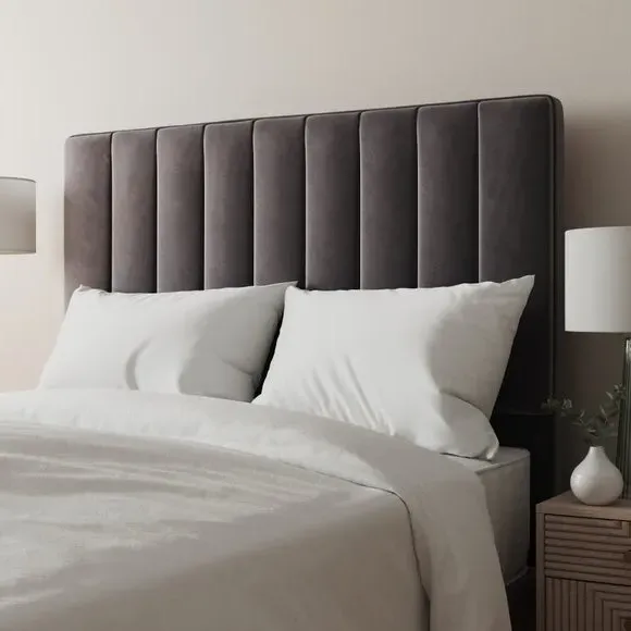 Vertical Stripe Headboard Floor Standing - Grey, Velvet