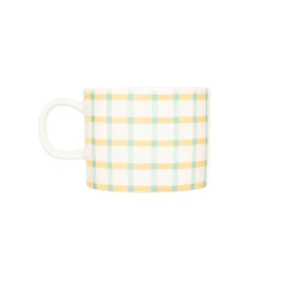 4-Piece Mug Set Gingham Pattern - Green, Bone China