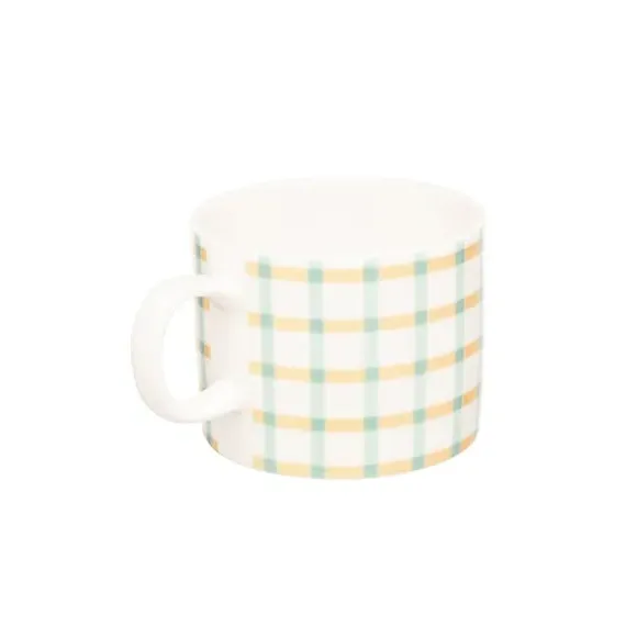 4-Piece Mug Set Gingham Pattern - Green, Bone China image