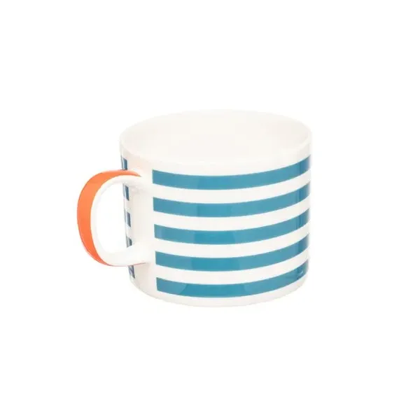 4-Piece Mug Set with Stripes - Blue, Bone China image