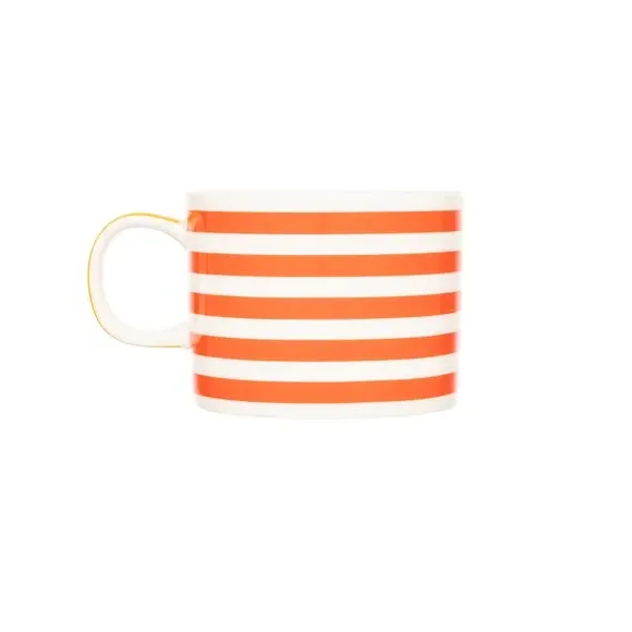 4-Piece Mug Set with Stripes - Red, Bone China