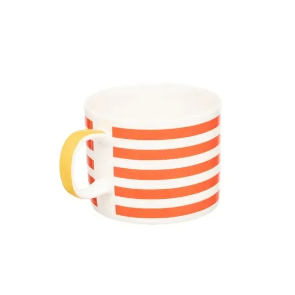 4-Piece Mug Set with Stripes - Red, Bone China
