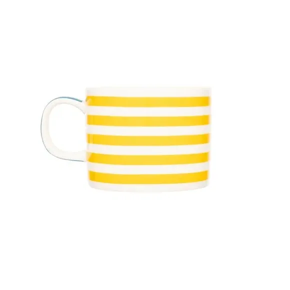 4-Piece Mug Set with Stripes - Yellow, Bone China