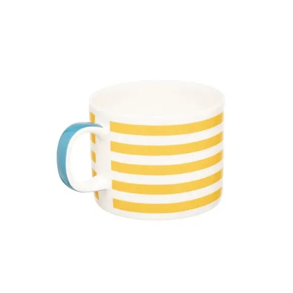 4-Piece Mug Set with Stripes - Yellow, Bone China