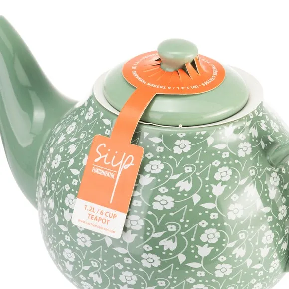 6 Cup Teapot Ditsy Floral - Green, Stoneware