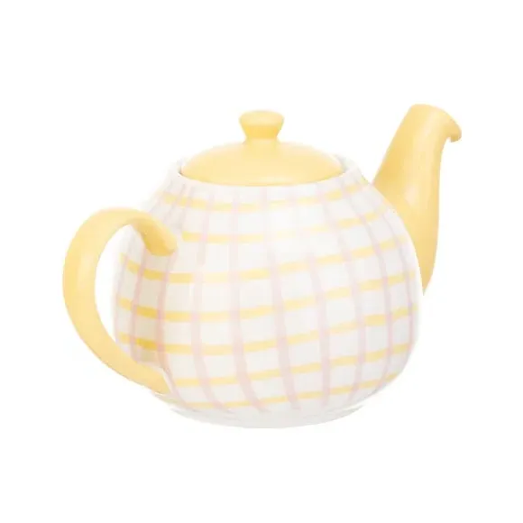 6 Cup Teapot Gingham Design - Pink, Stoneware