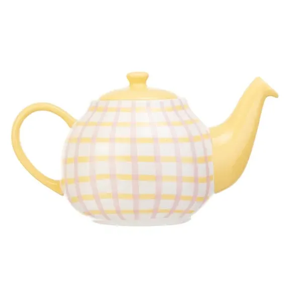 6 Cup Teapot Gingham Design - Pink, Stoneware