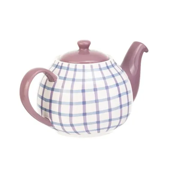 6 Cup Teapot Gingham Design - Purple, Stoneware