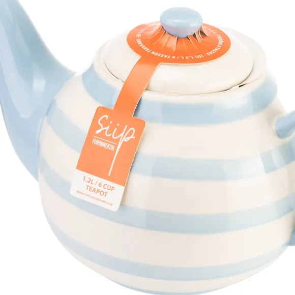 6 Cup Teapot Striped Design - Blue, Stoneware