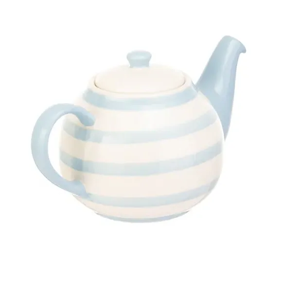 6 Cup Teapot Striped Design - Blue, Stoneware