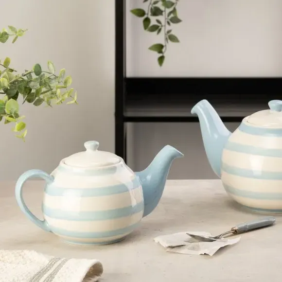 6 Cup Teapot Striped Design - Blue, Stoneware image