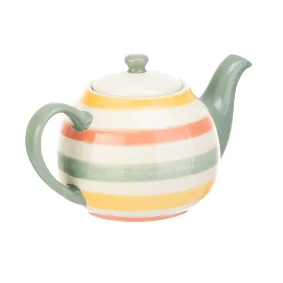 6 Cup Teapot Striped Design - Multicolor, Stoneware