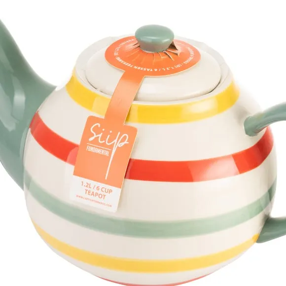 6 Cup Teapot Striped Design - Multicolor, Stoneware